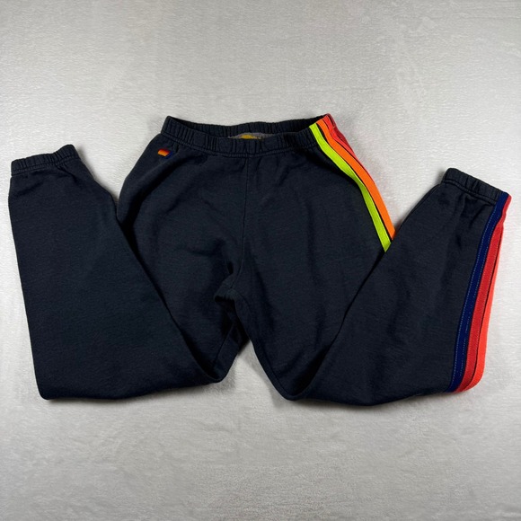 Aviator Nation Pants - Aviator Nation Charcoal Gray Rainbow Stripe Sweatpants Joggers Womens Size S